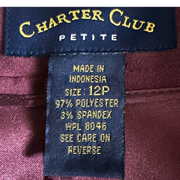 Charter Club Petite 12P Burgundy Pants 97% Polyester 3% Spandex Dry Clean Only - Picture 5 of 14